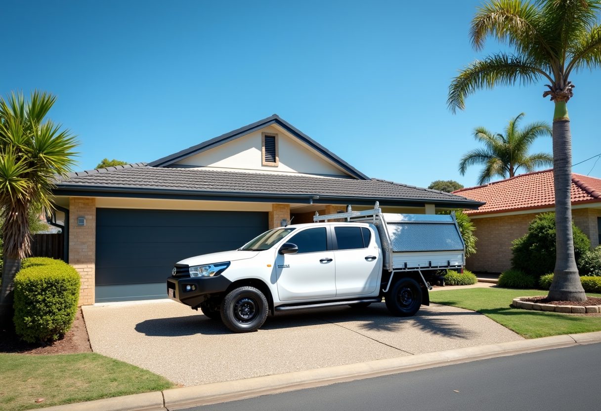 Technician ute in a driveway with a new garage door — Sorrento